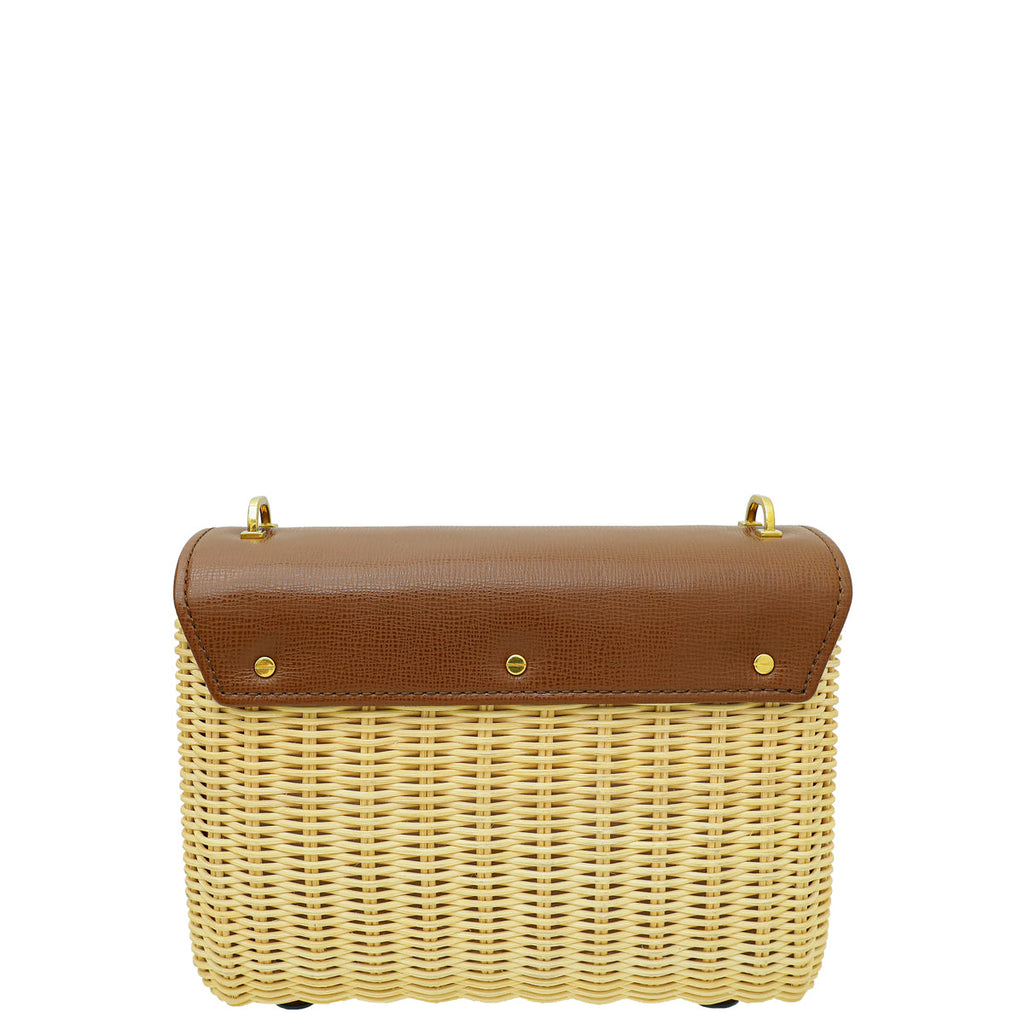 Valentino Bicolor Vlogo Embellished Trimmed Raffia Bag