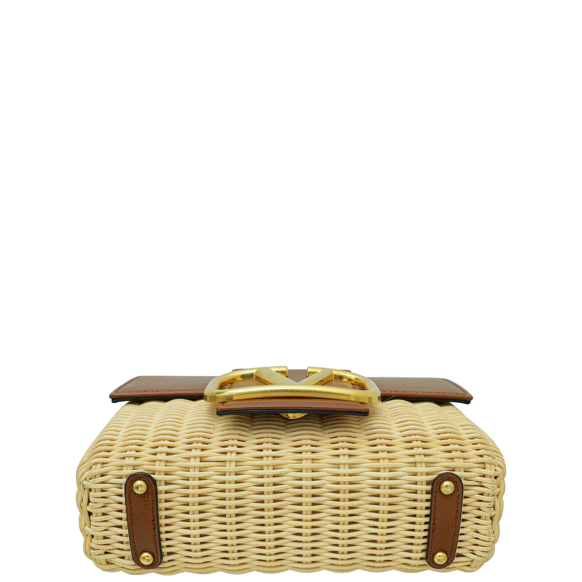 Valentino Bicolor Vlogo Embellished Trimmed Raffia Bag