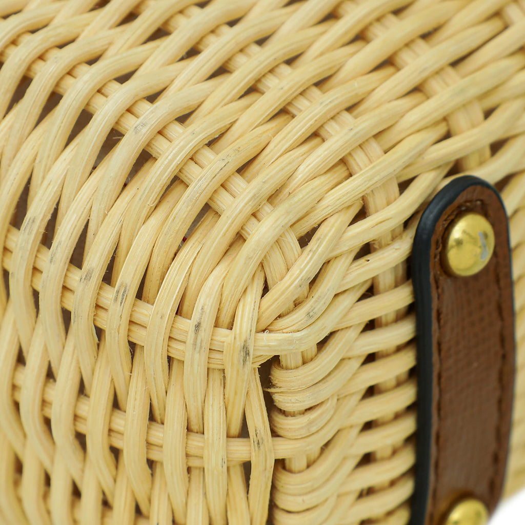 Valentino Bicolor Vlogo Embellished Trimmed Raffia Bag