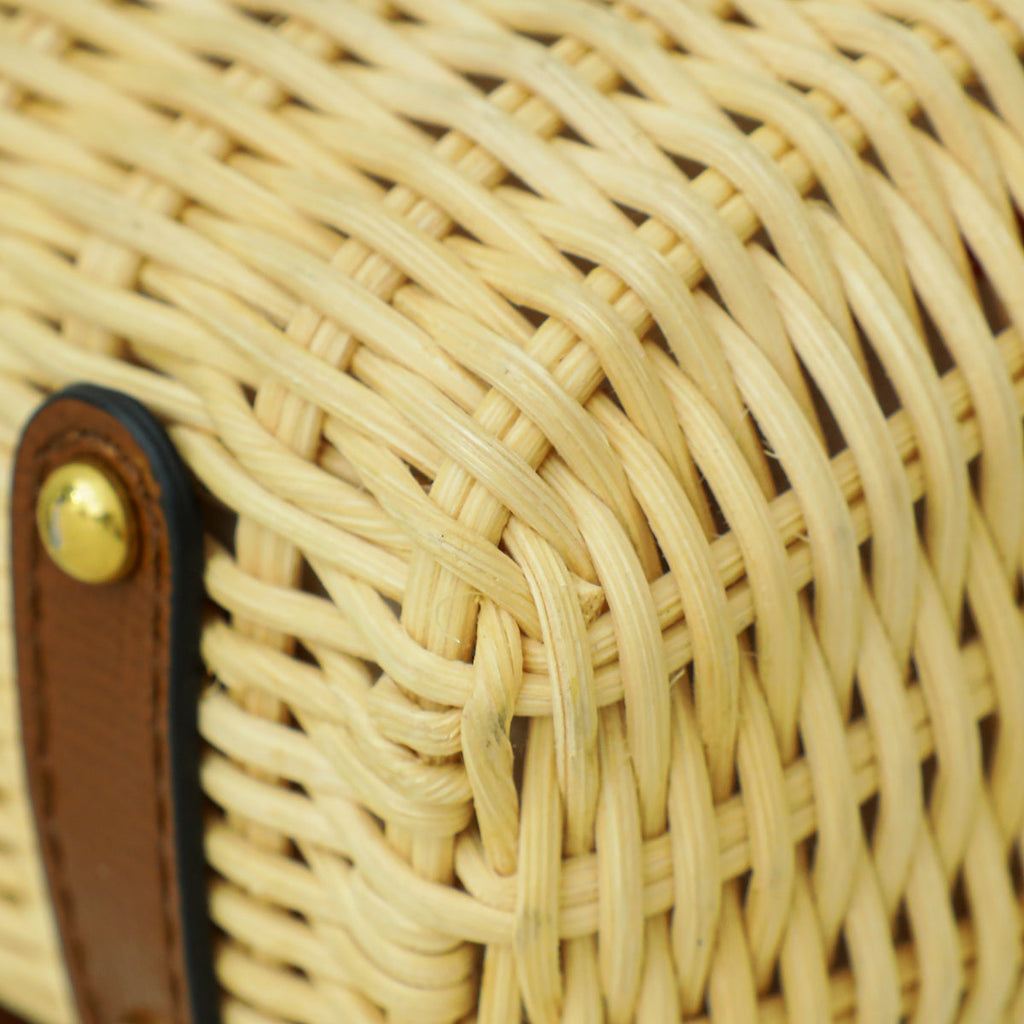 Valentino Bicolor Vlogo Embellished Trimmed Raffia Bag
