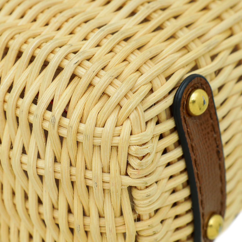 Valentino Bicolor Vlogo Embellished Trimmed Raffia Bag