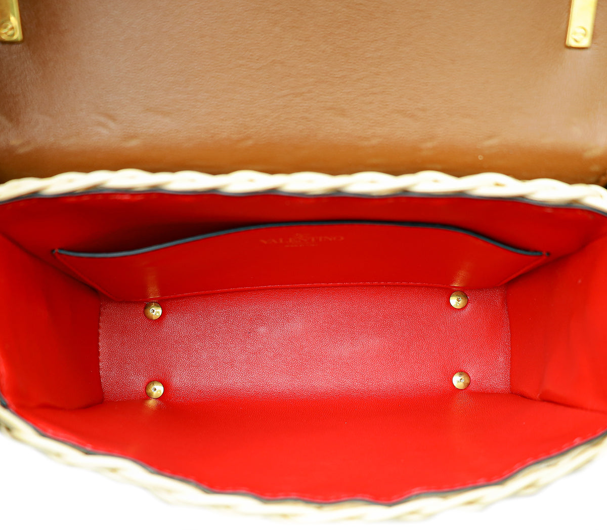 Valentino Bicolor Vlogo Embellished Trimmed Raffia Bag