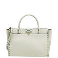 Valentino Cream Rockstud Flip-Lock Top Handle Medium Satchel Bag