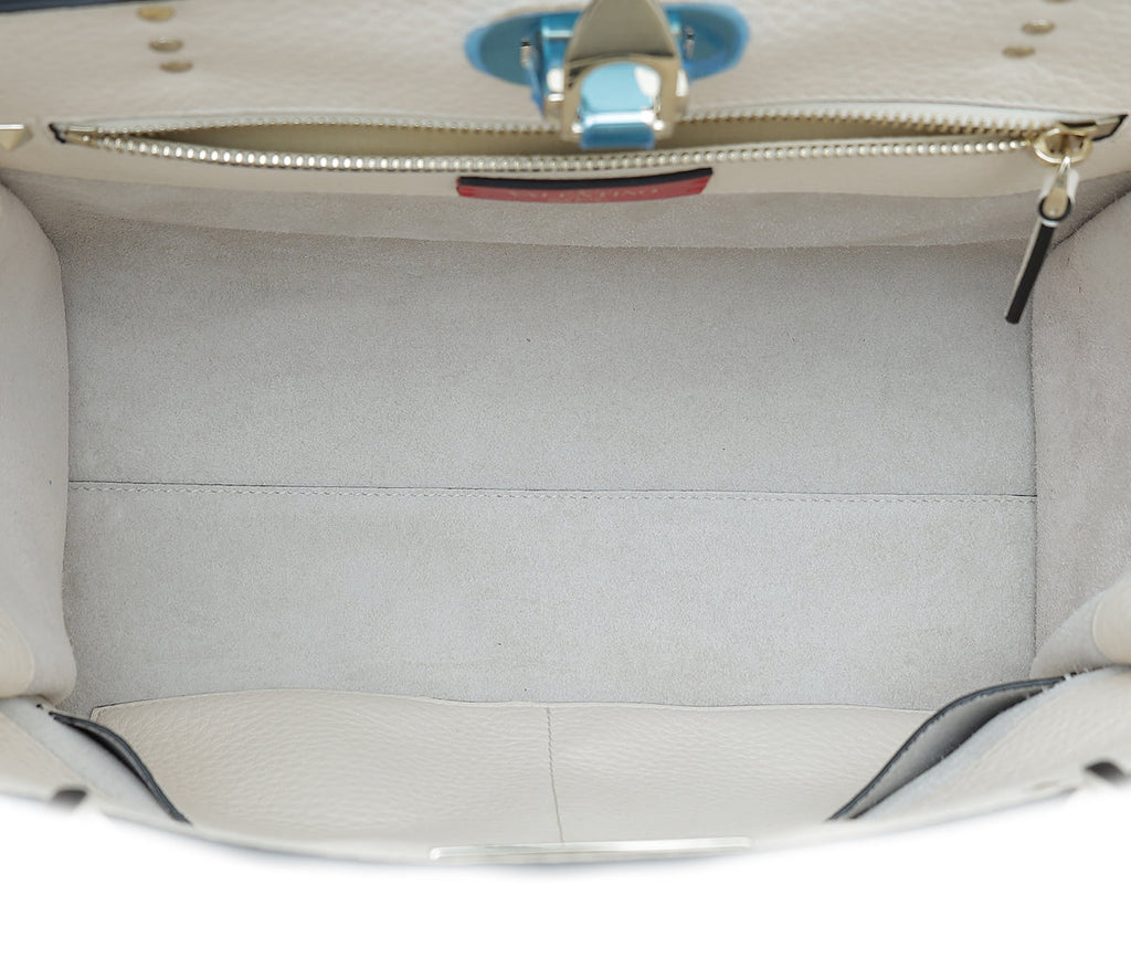 Valentino Cream Rockstud Flip-Lock Top Handle Medium Satchel Bag
