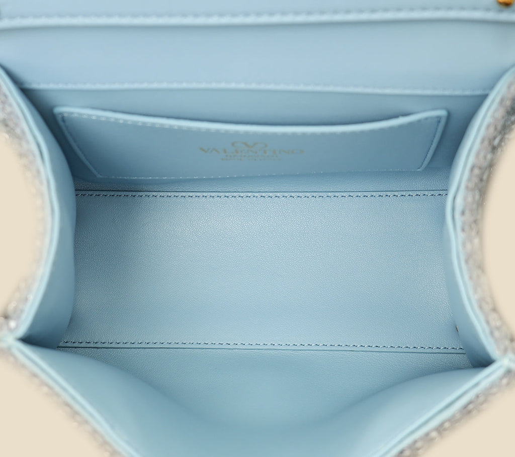 Valentino Baby Blue Beaded Jeweled Mini VSling Top Handle Bag
