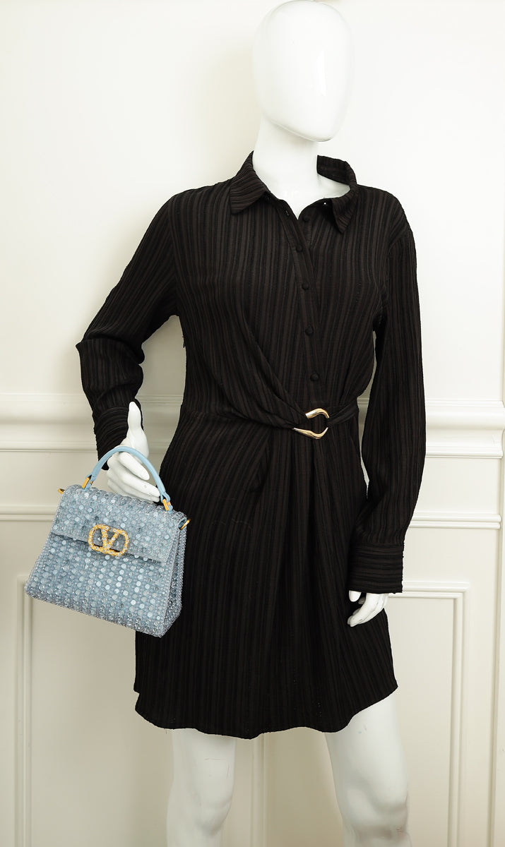 Valentino Baby Blue Beaded Jeweled Mini VSling Top Handle Bag