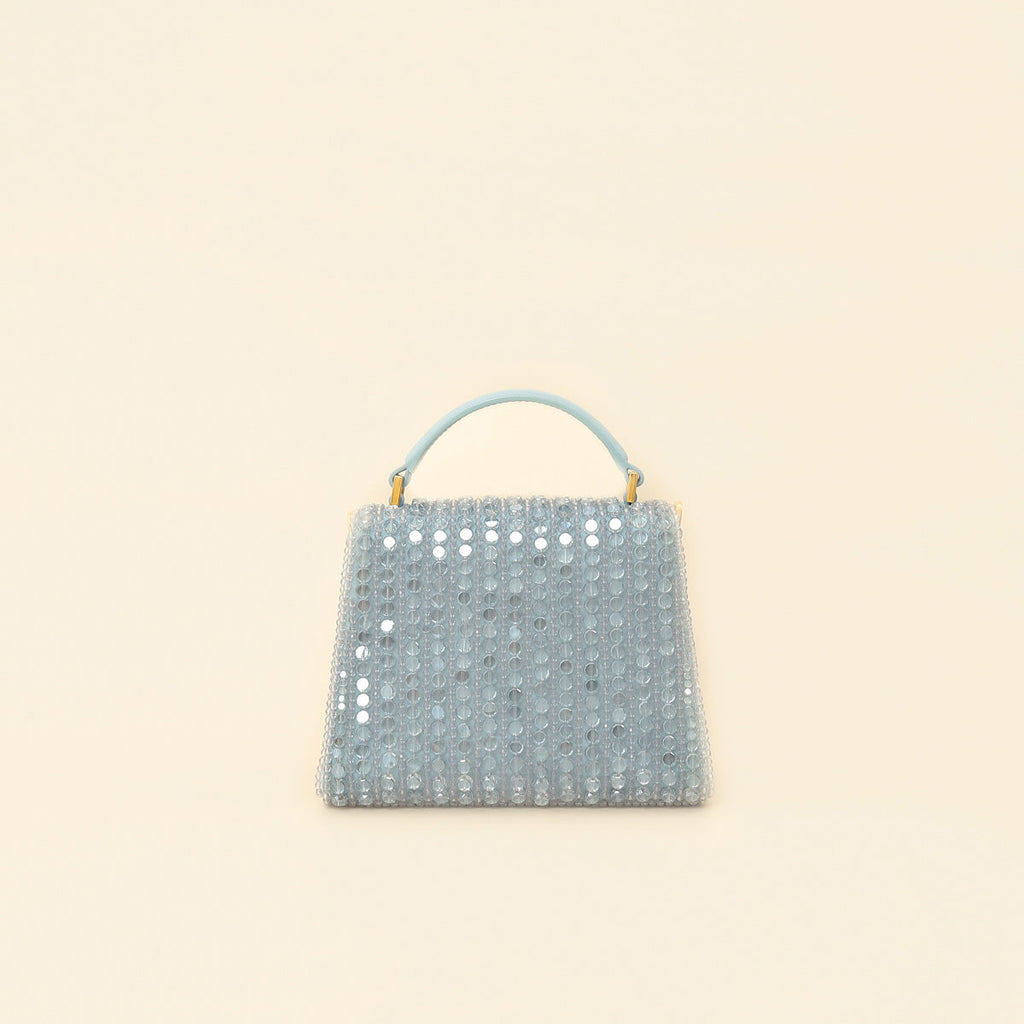 Valentino Baby Blue Beaded Jeweled Mini VSling Top Handle Bag