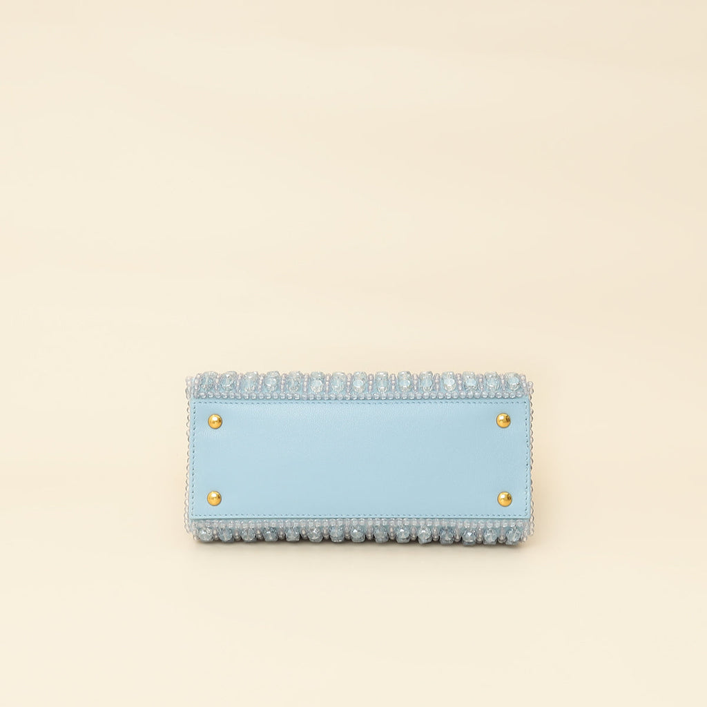 Valentino Baby Blue Beaded Jeweled Mini VSling Top Handle Bag