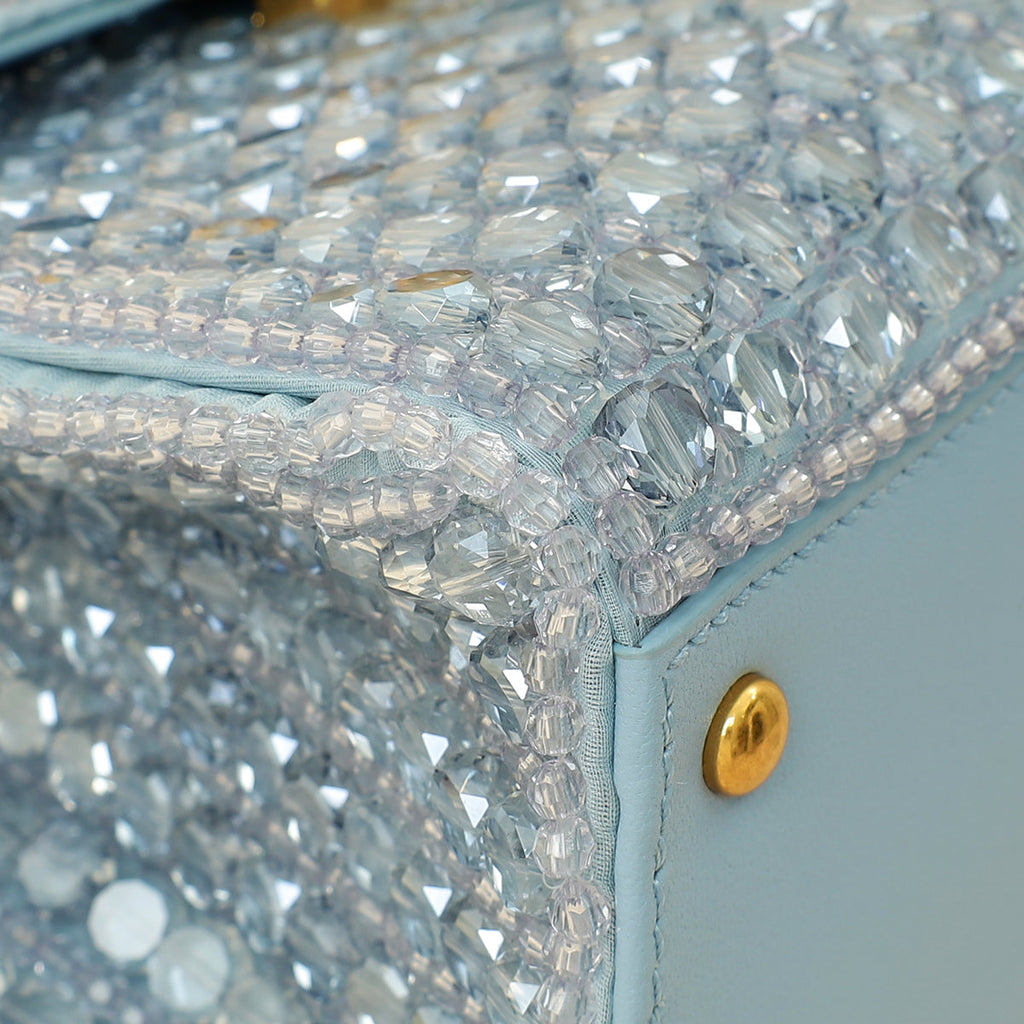 Valentino Baby Blue Beaded Jeweled Mini VSling Top Handle Bag