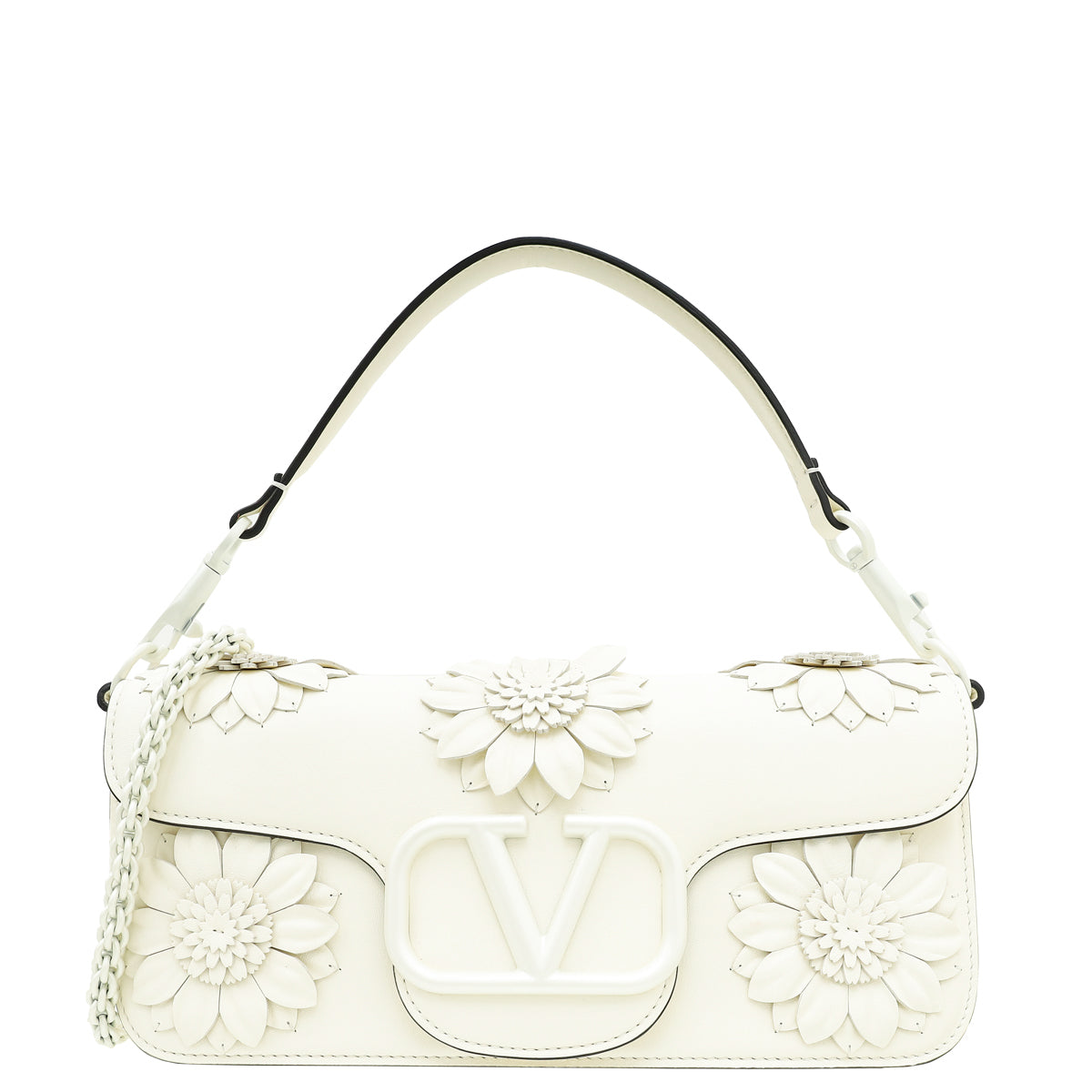 Valentino Off White Locò Floral Applique Flap Bag
