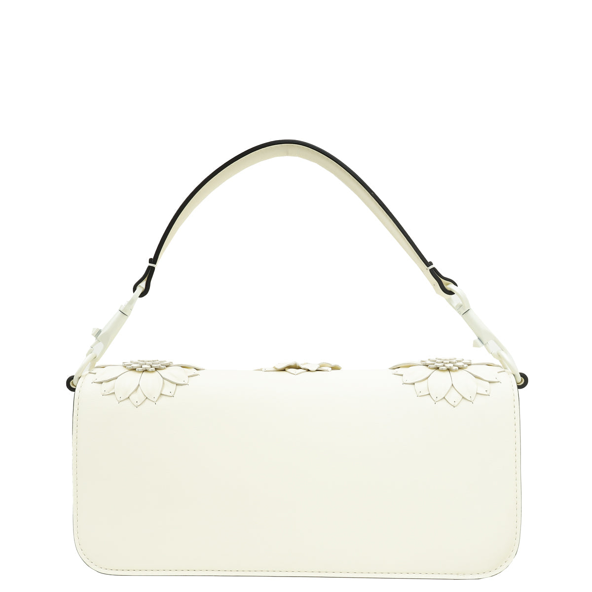 Valentino Off White Locò Floral Applique Flap Bag