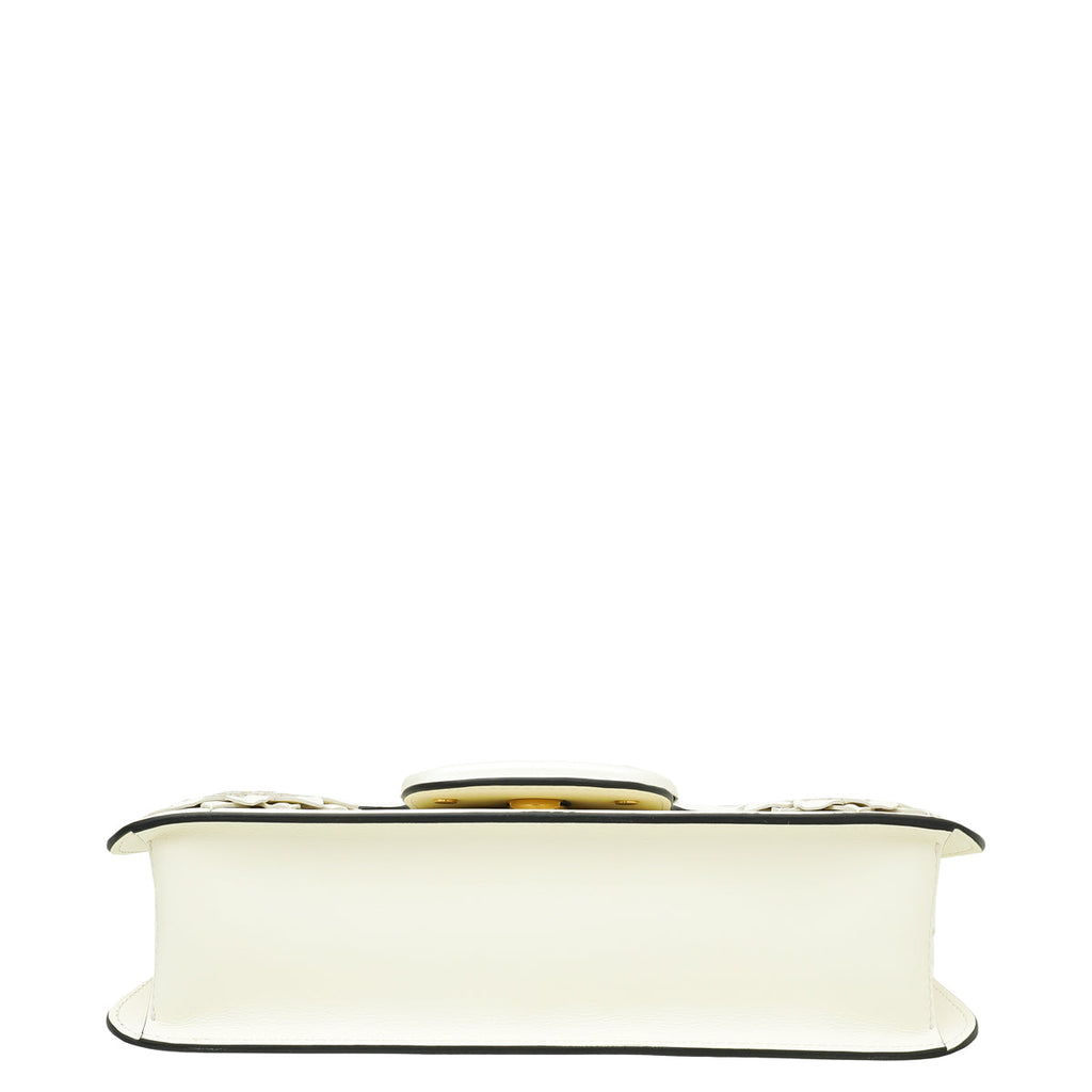Valentino Off White Locò Floral Applique Flap Bag
