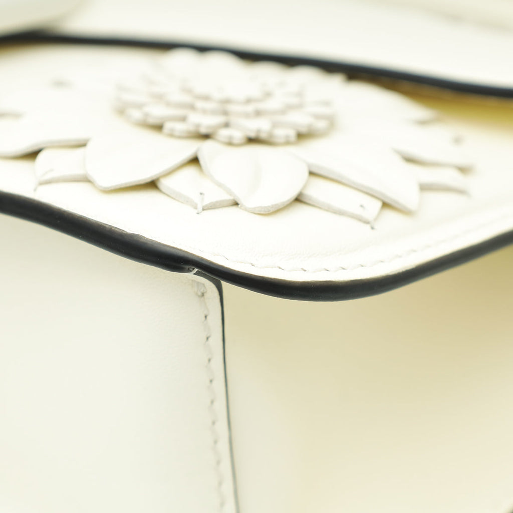 Valentino Off White Locò Floral Applique Flap Bag