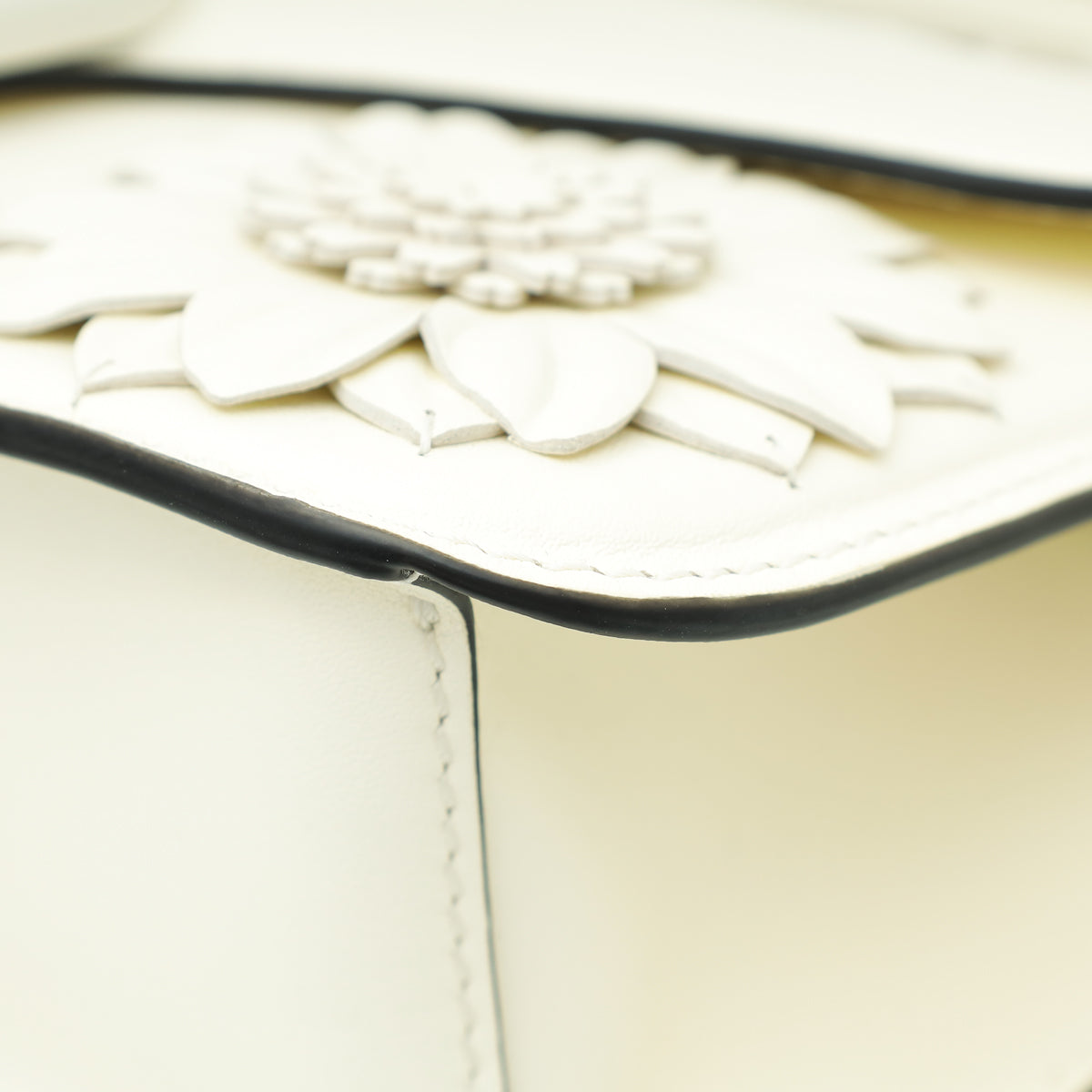 Valentino Off White Locò Floral Applique Flap Bag