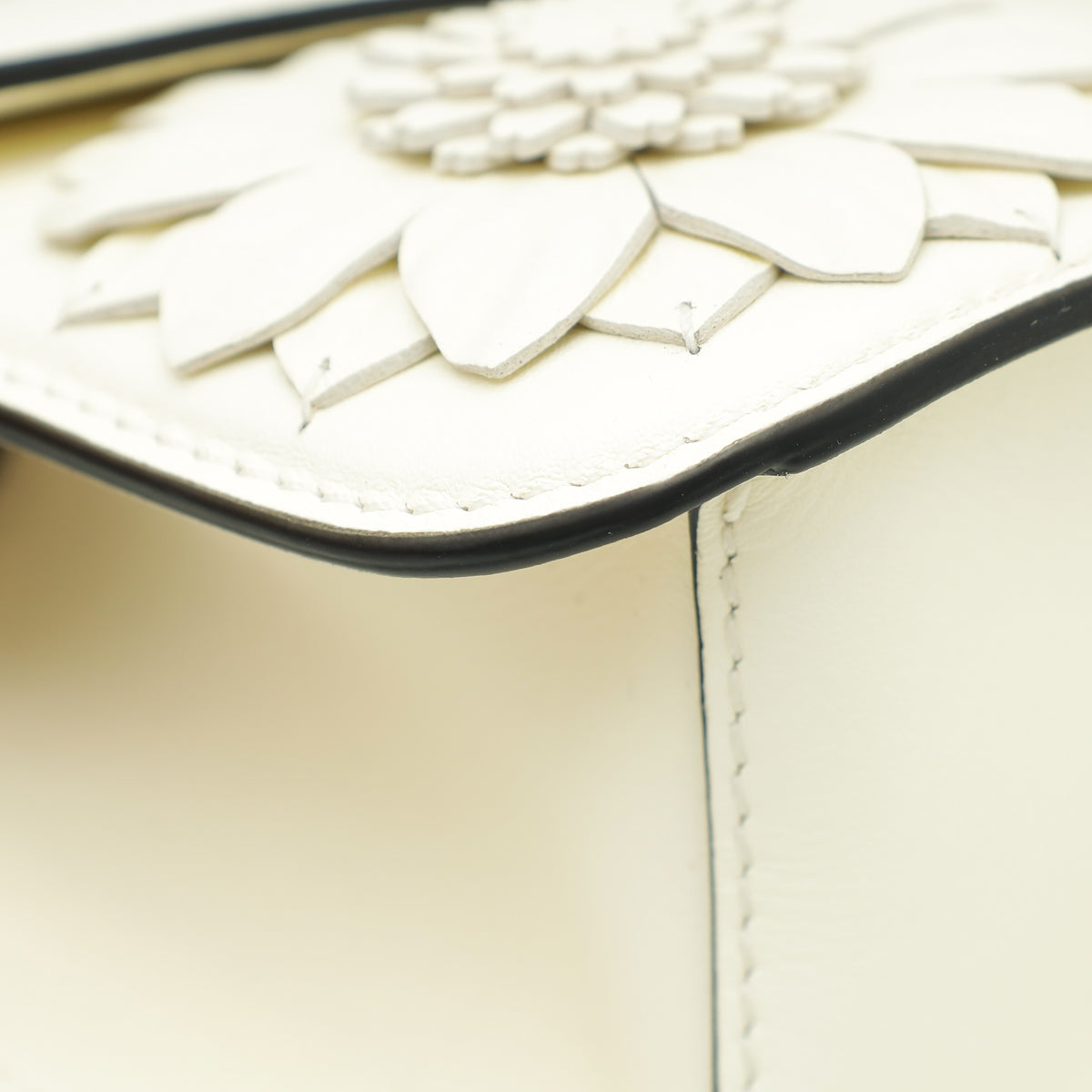 Valentino Off White Locò Floral Applique Flap Bag