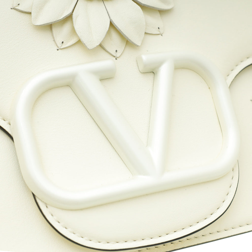 Valentino Off White Locò Floral Applique Flap Bag