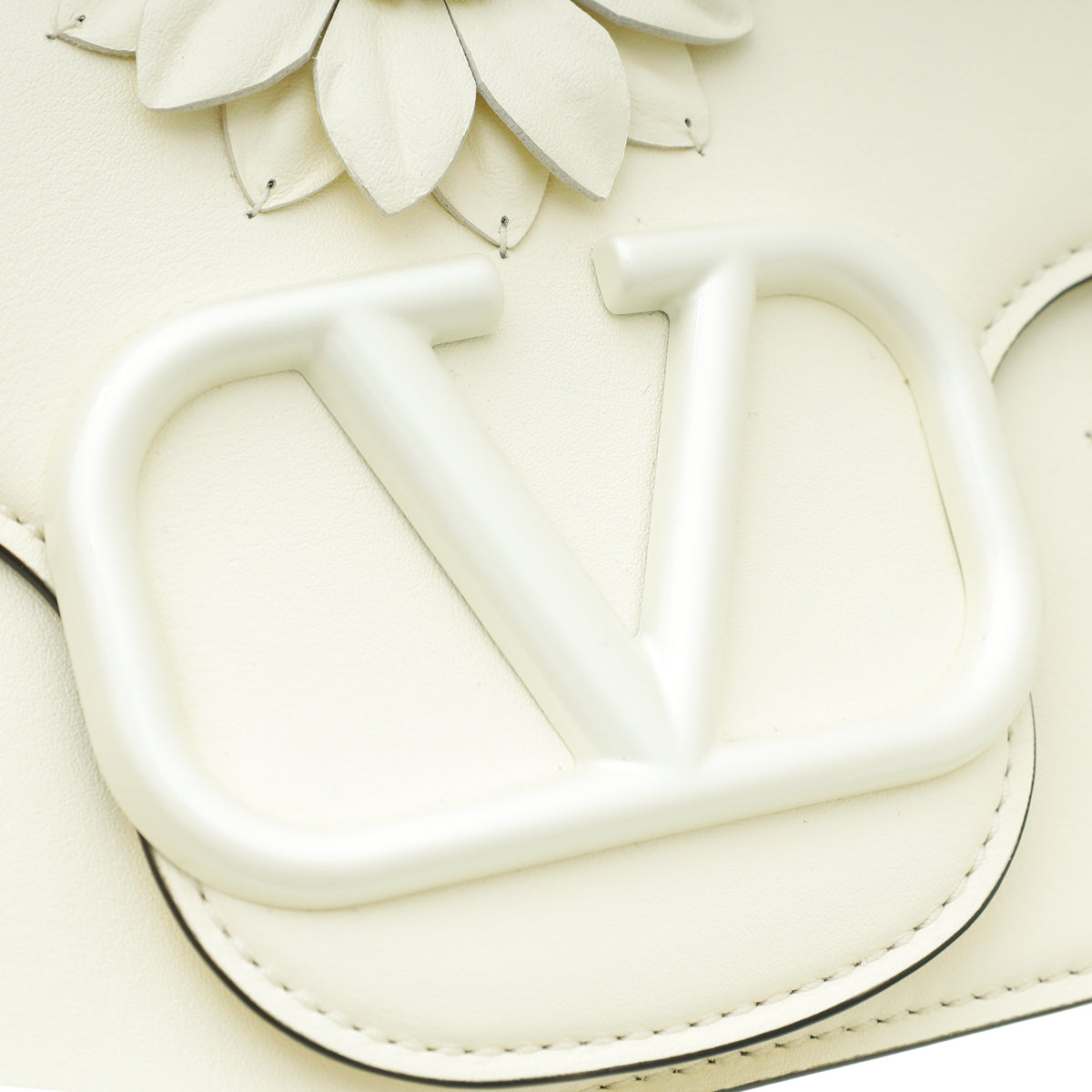 Valentino Off White Locò Floral Applique Flap Bag