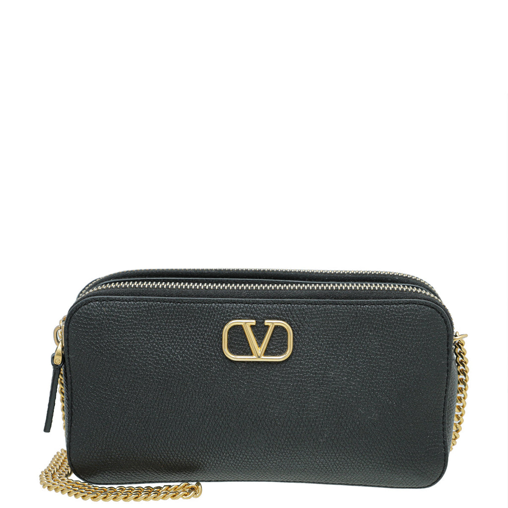 Valentino Black VLOGO Double Zip Chain Crossbody Bag