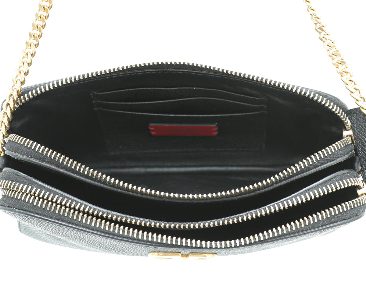 Valentino Black VLOGO Double Zip Chain Crossbody Bag