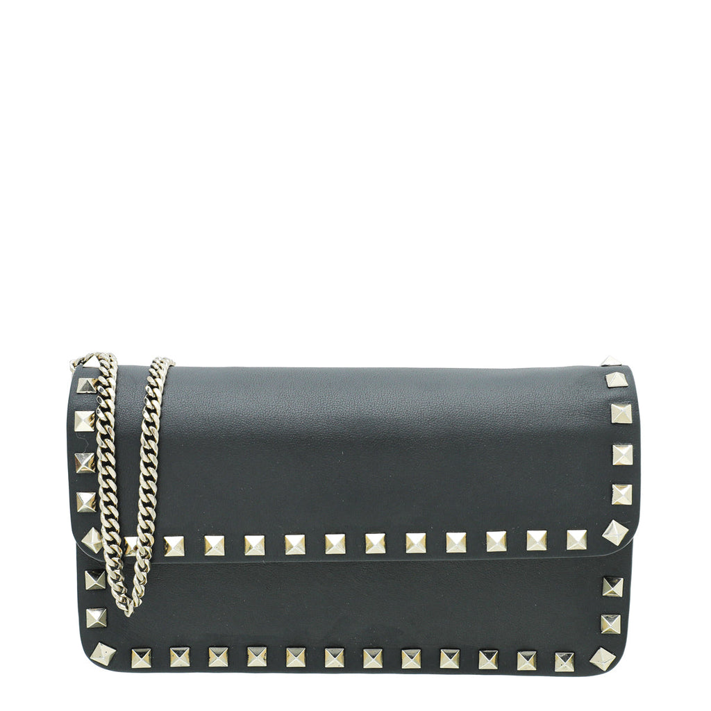 Valentino Black Rockstud Flap Chain Clutch