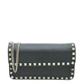 Valentino Black Rockstud Flap Chain Clutch
