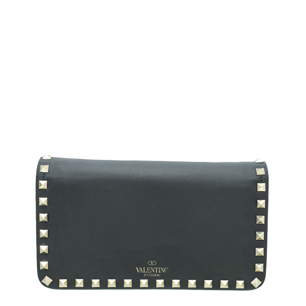 Valentino Black Rockstud Flap Chain Clutch