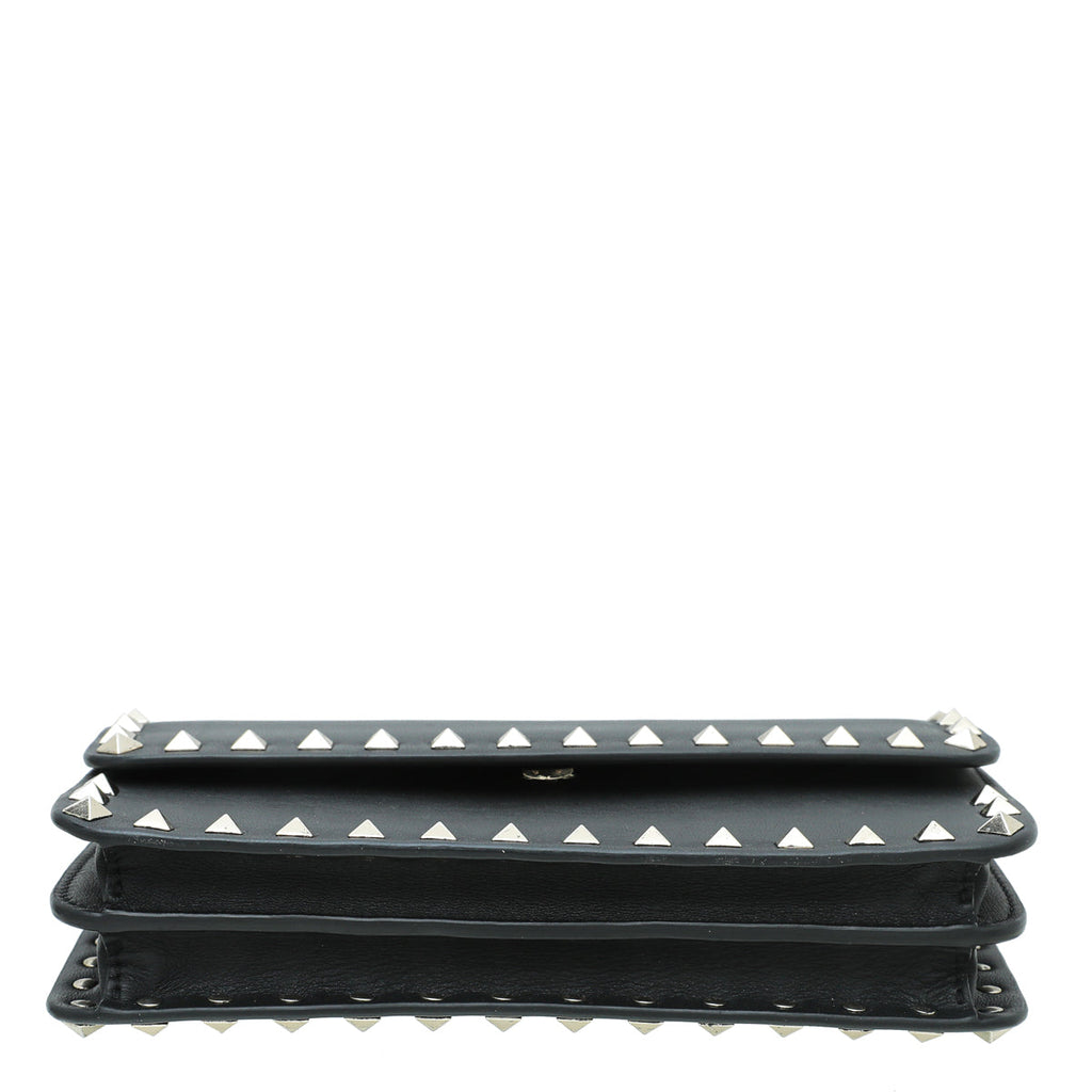 Valentino Black Rockstud Flap Chain Clutch
