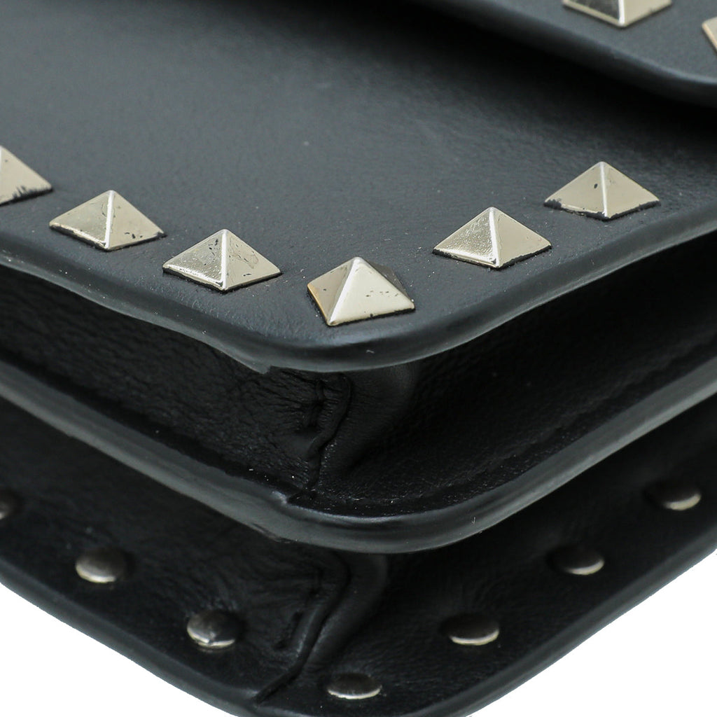 Valentino Black Rockstud Flap Chain Clutch