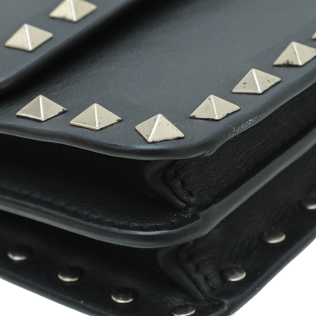 Valentino Black Rockstud Flap Chain Clutch