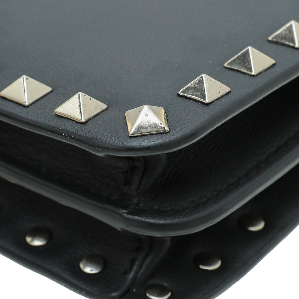 Valentino Black Rockstud Flap Chain Clutch