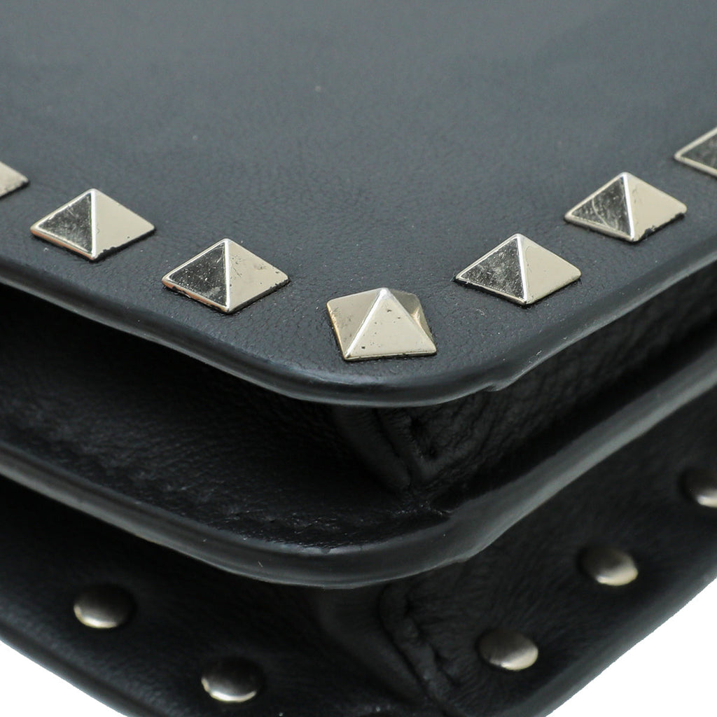 Valentino Black Rockstud Flap Chain Clutch
