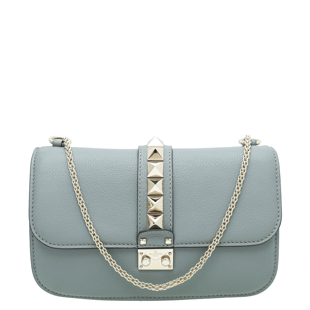 Valentino Light Gray Rockstud Glam Lock Medium Bag
