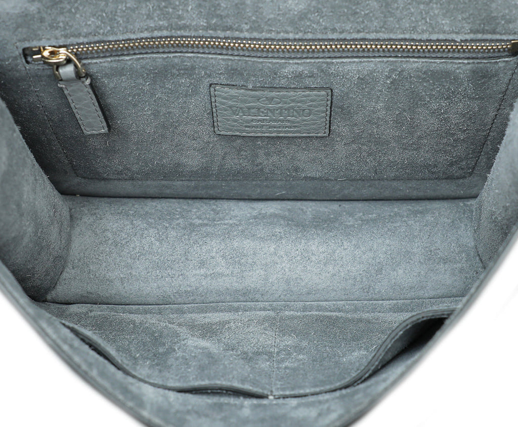 Valentino Light Gray Rockstud Glam Lock Medium Bag