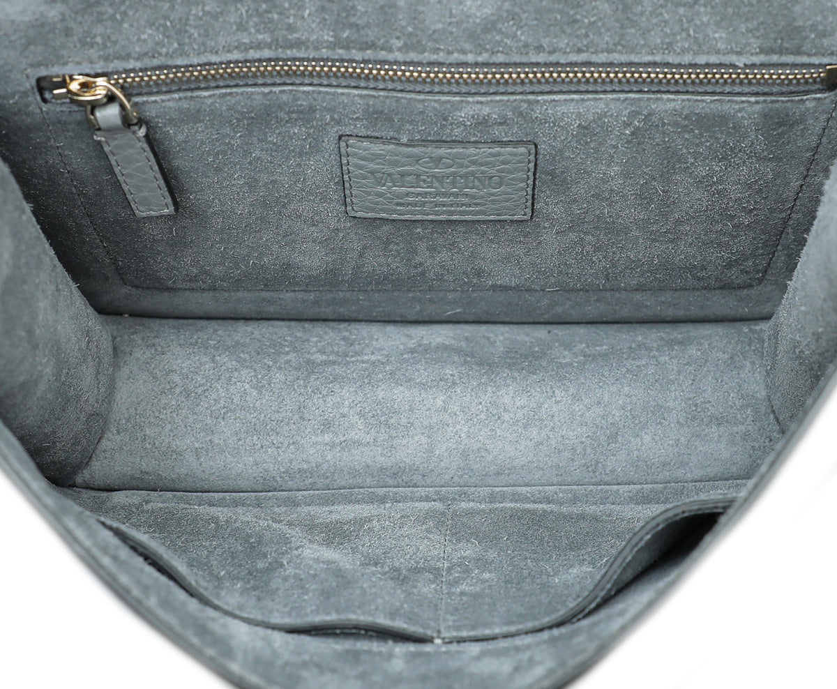 Valentino Light Gray Rockstud Glam Lock Medium Bag
