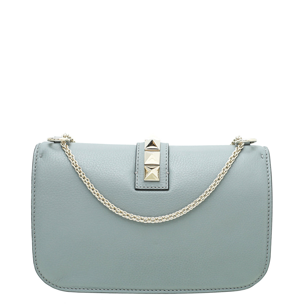 Valentino Light Gray Rockstud Glam Lock Medium Bag