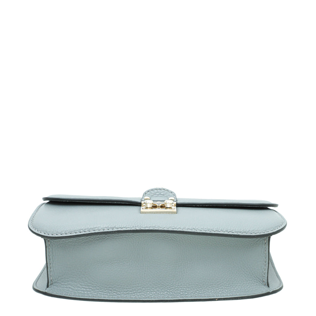 Valentino Light Gray Rockstud Glam Lock Medium Bag