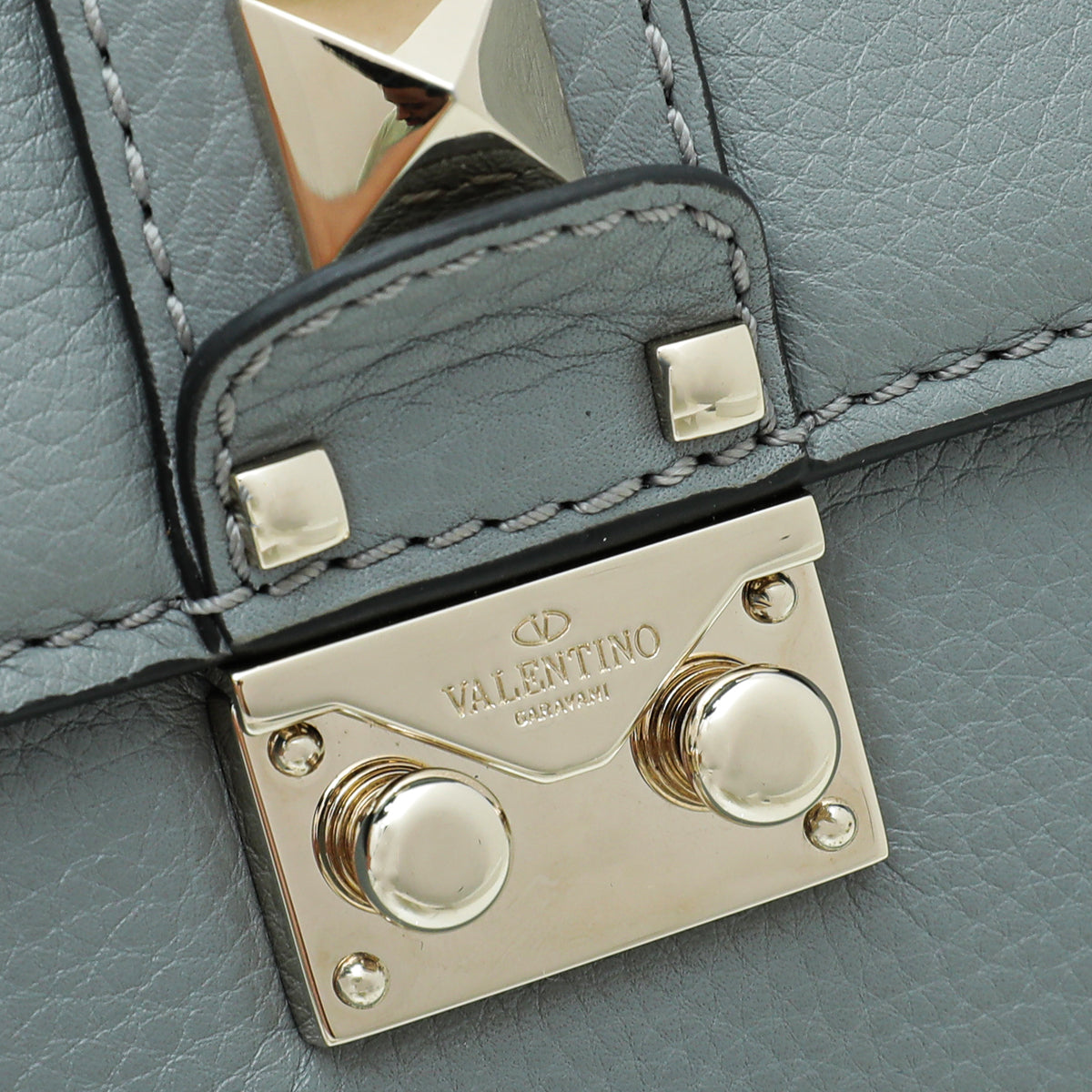 Valentino Light Gray Rockstud Glam Lock Medium Bag
