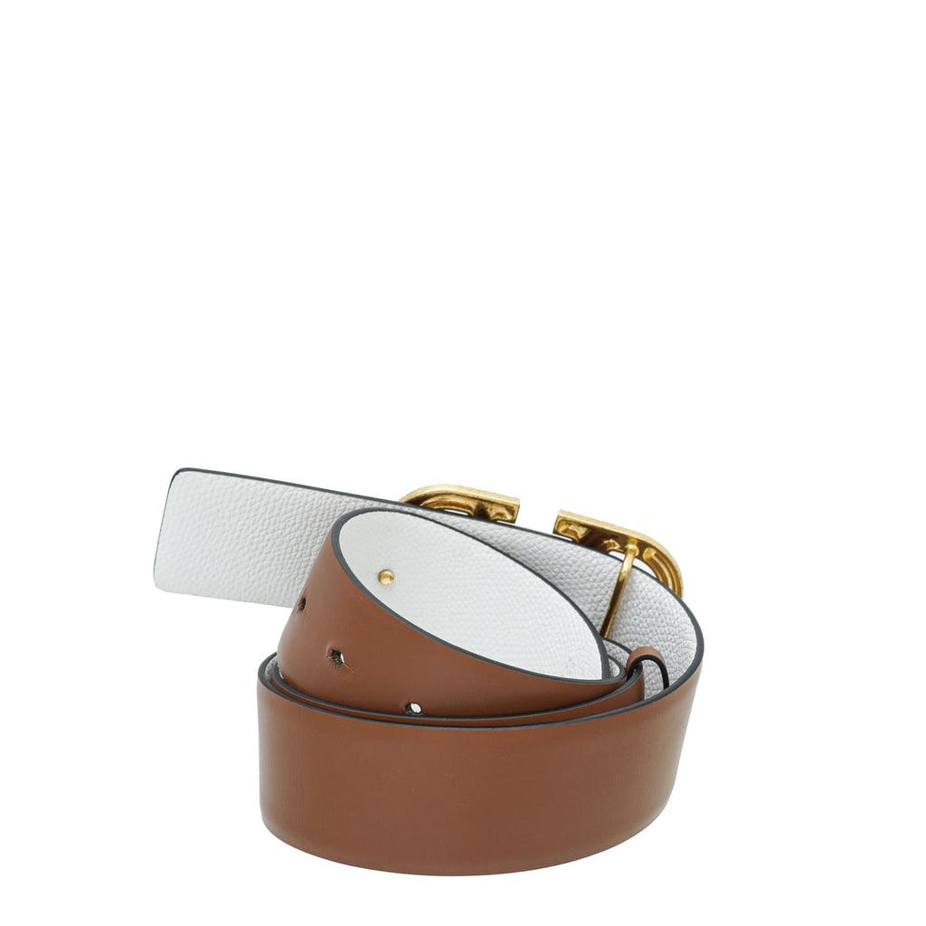 Valentino Tan Vlogo Buckle Leather Belt 34