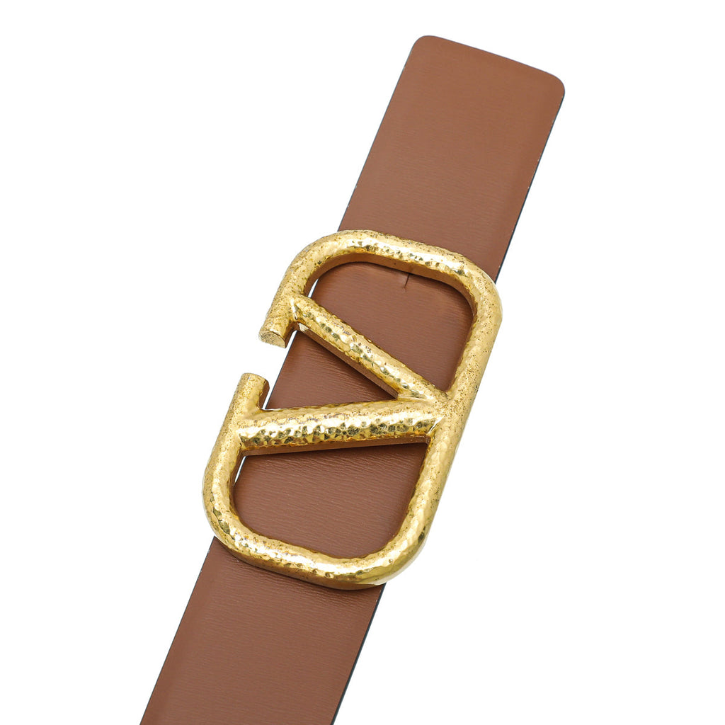 Valentino Tan Vlogo Buckle Leather Belt 34