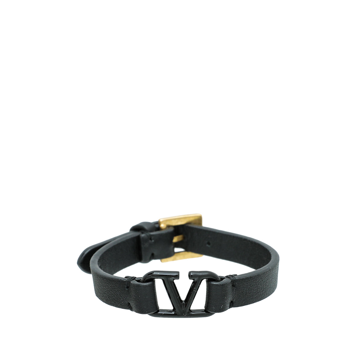 Valentino Black VLogo Leather Bracelet