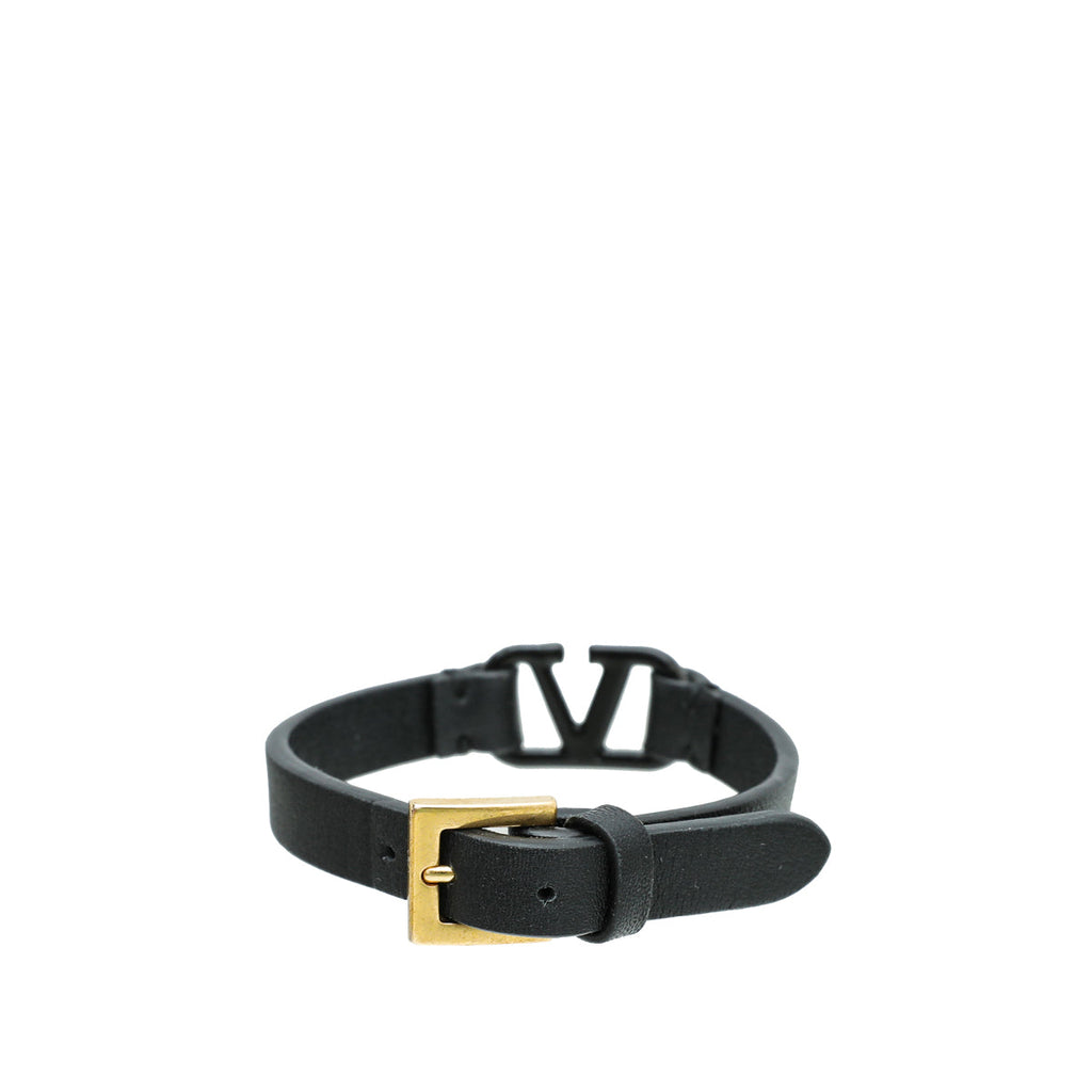 Valentino Black VLogo Leather Bracelet