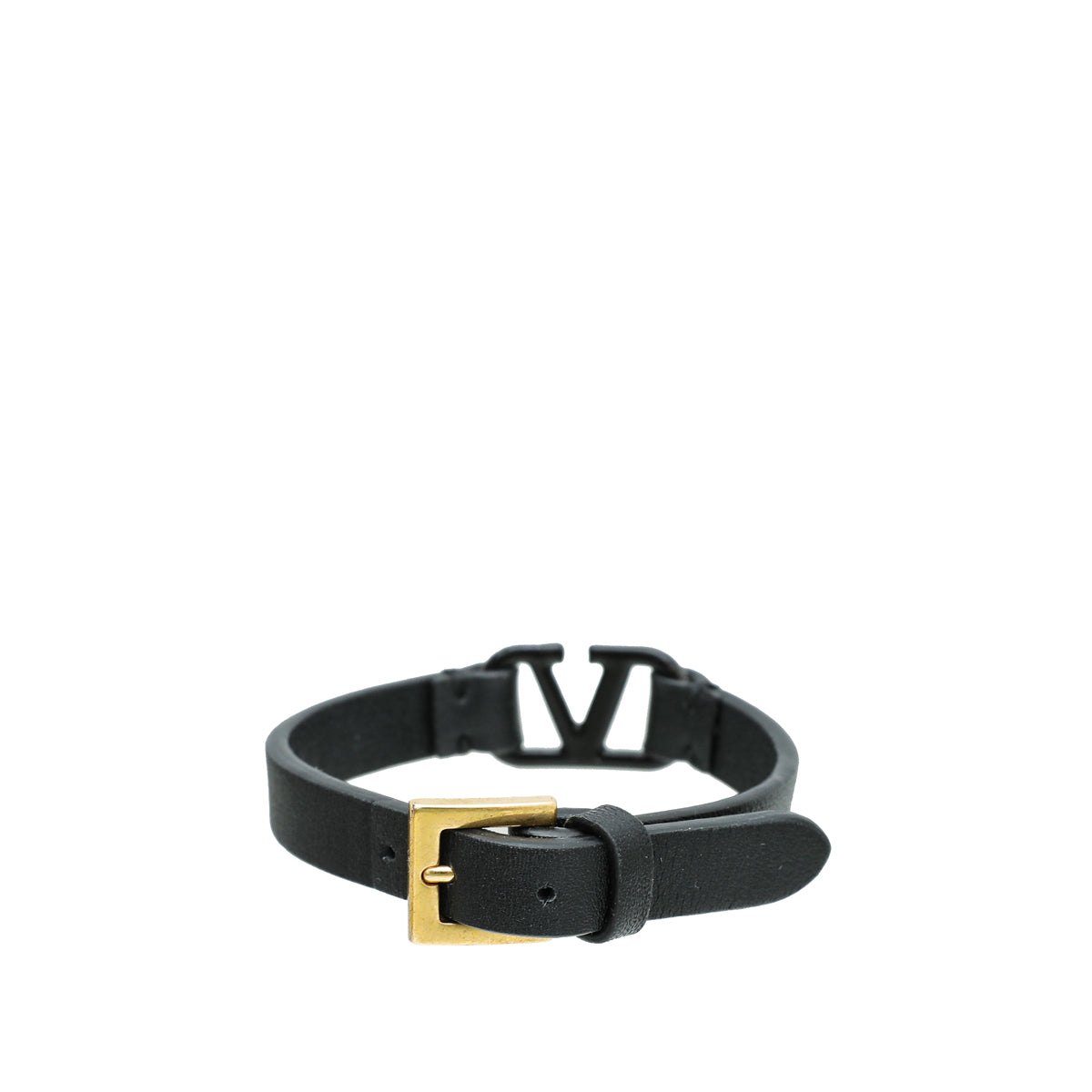 Valentino Black VLogo Leather Bracelet