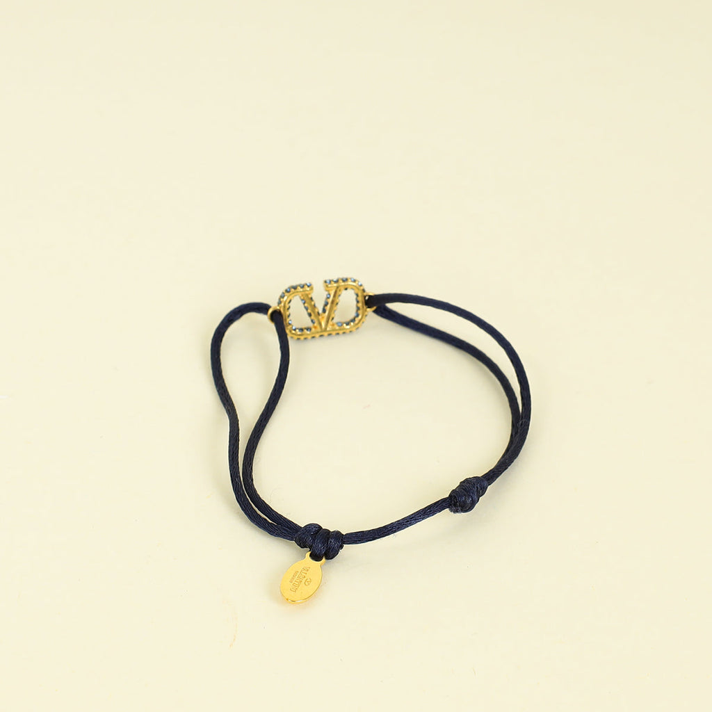 Valentino Navy Blue Vlogo Crystal Cord Bracelet