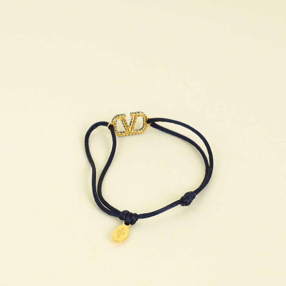 Valentino Navy Blue Vlogo Crystal Cord Bracelet