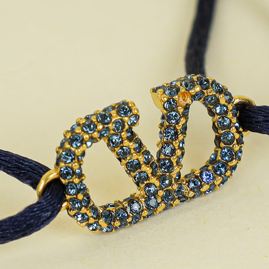 Valentino Navy Blue Vlogo Crystal Cord Bracelet