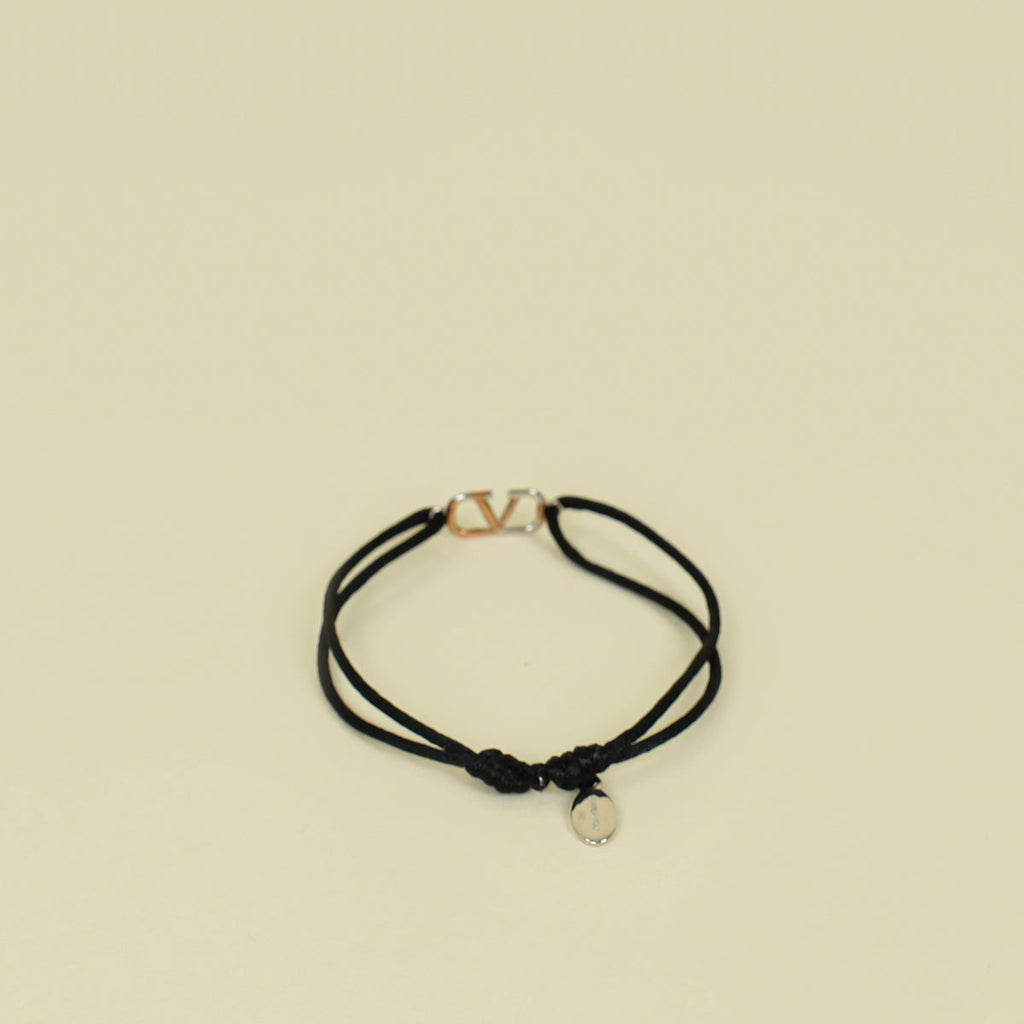 Valentino Black Vlogo Cord Bracelet