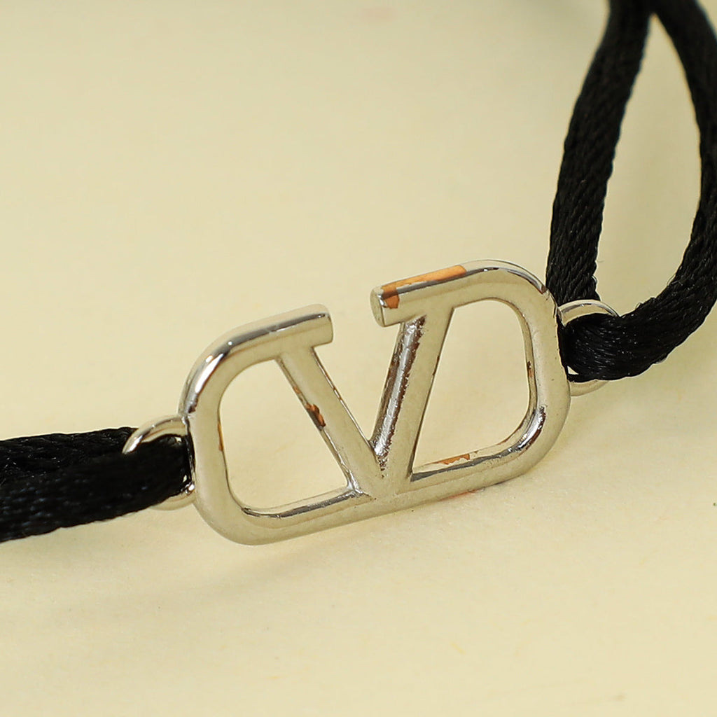 Valentino Black Vlogo Cord Bracelet