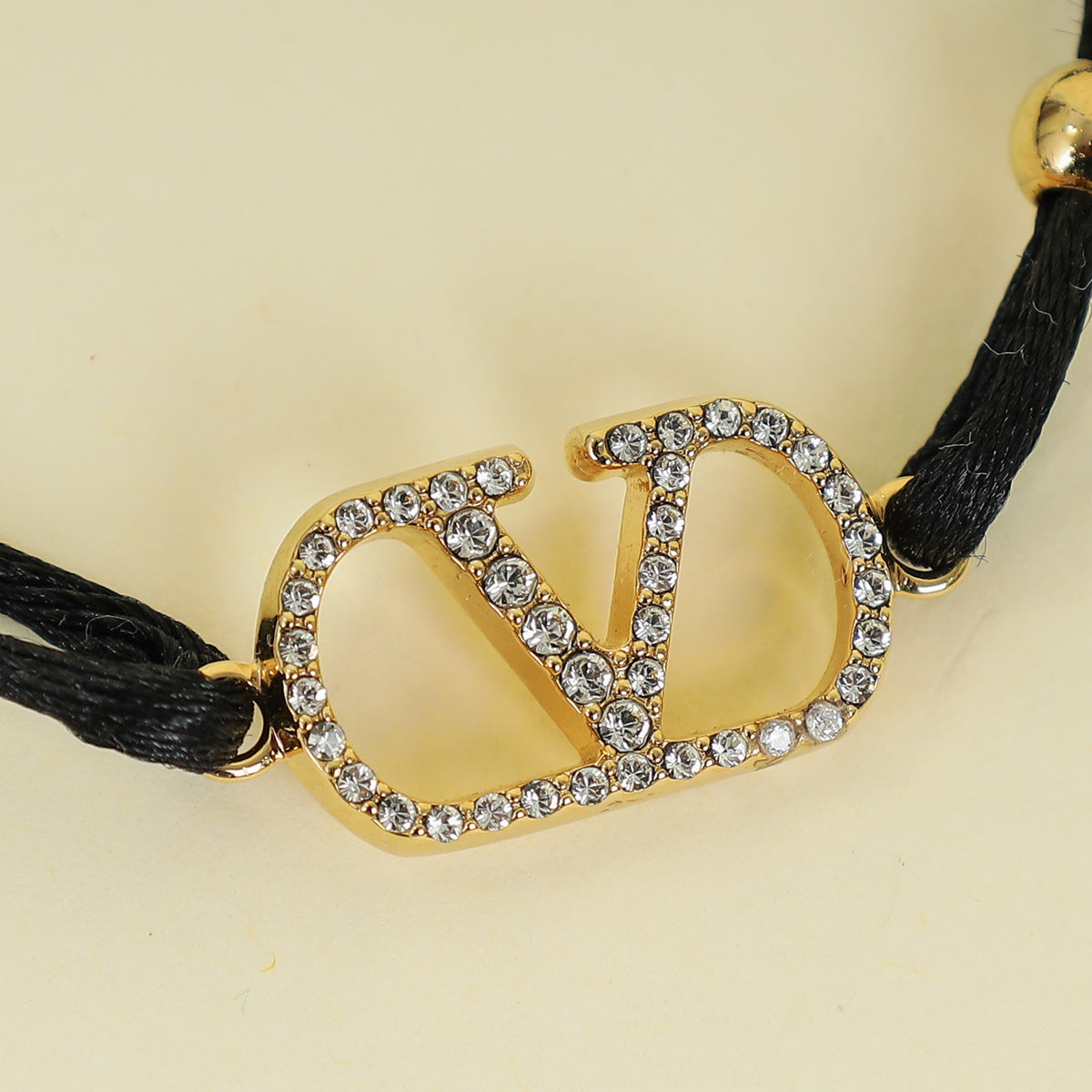 Valentino Black Vlogo Crystal Cord Bracelet