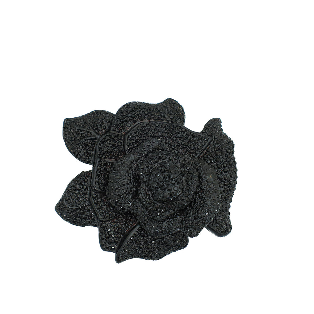 Valentino Black Crystal Studded Rose Brooch