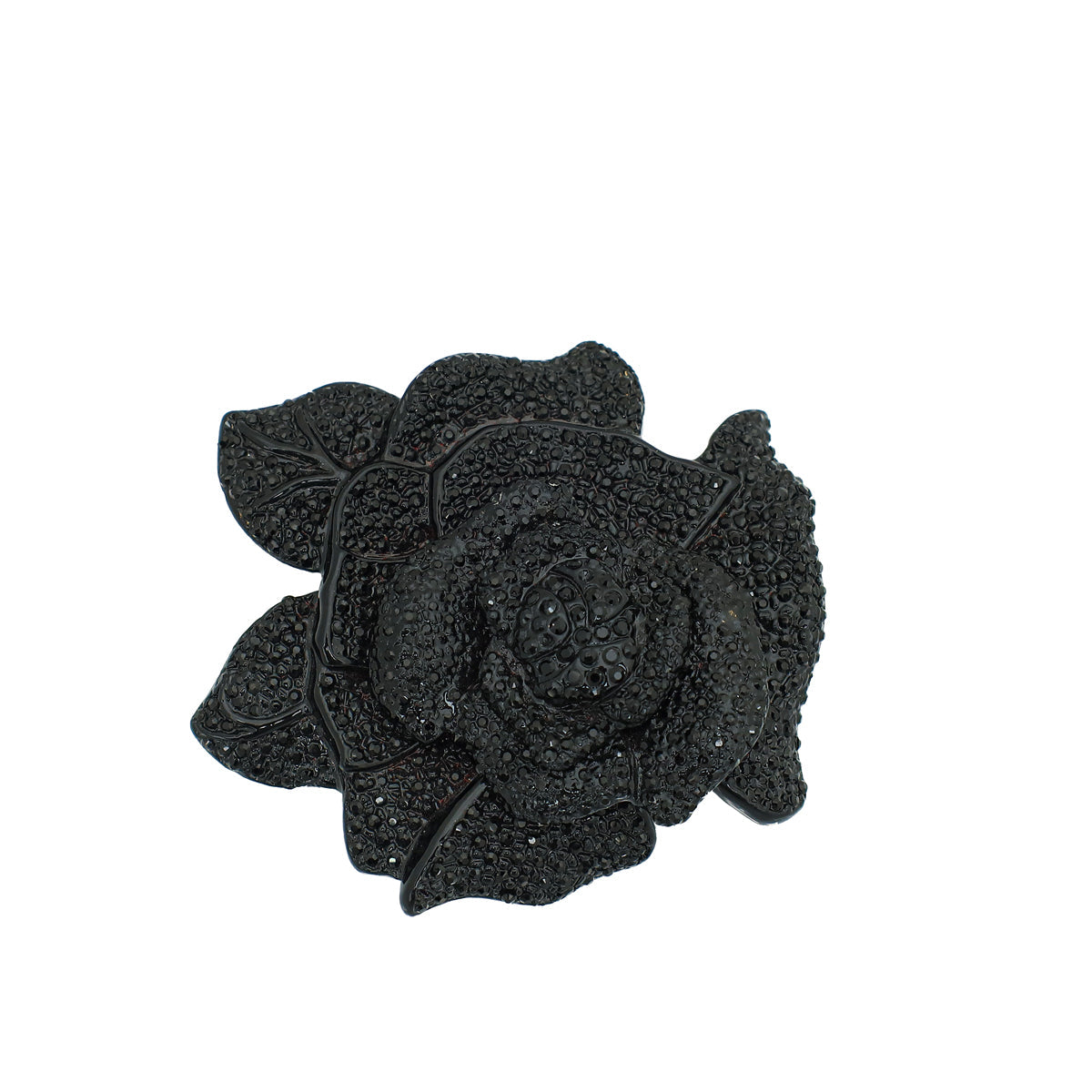 Valentino Black Crystal Studded Rose Brooch